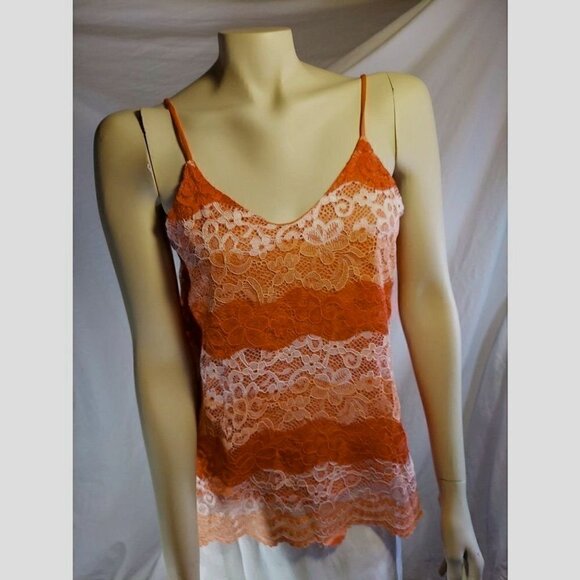 SOLA La Fe Orange And White Lace Spaghetti Straps - Picture 3 of 5